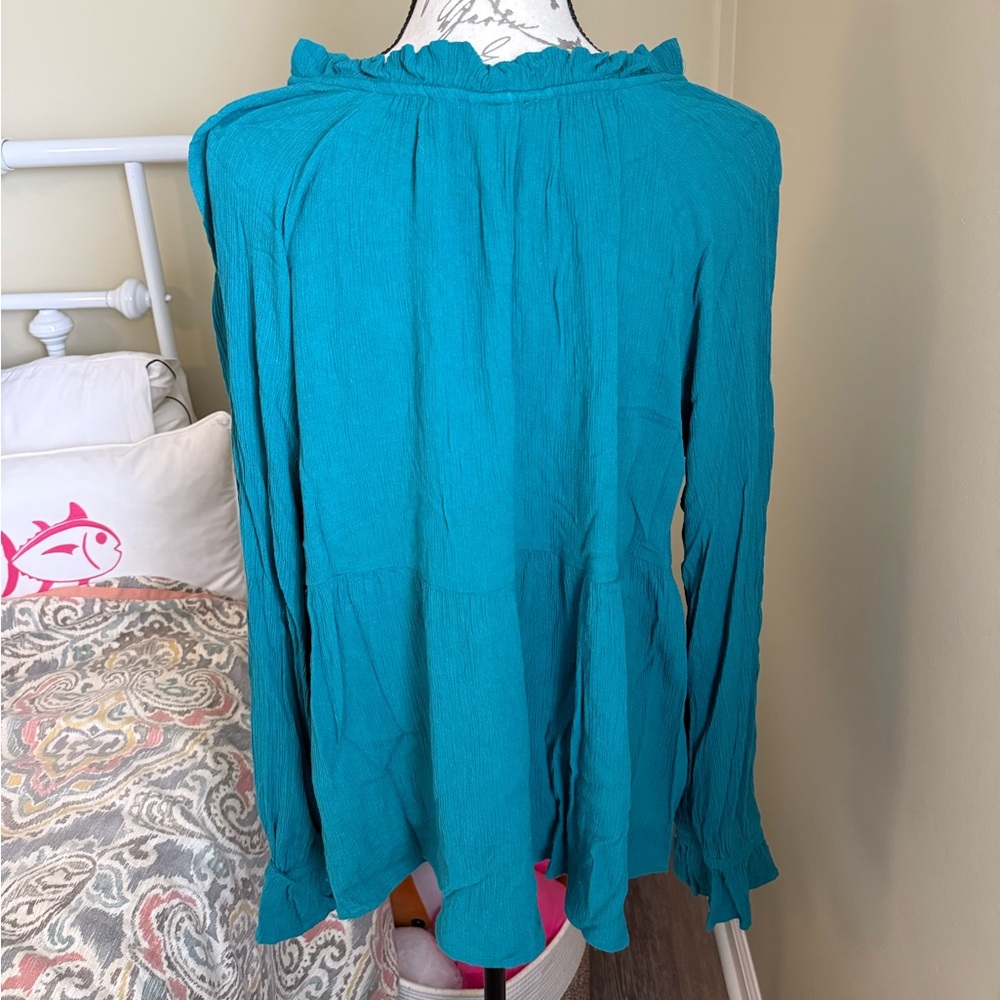 Wonderly Turquoise Blouse with Ruffle Detail - Picture 2 of 6